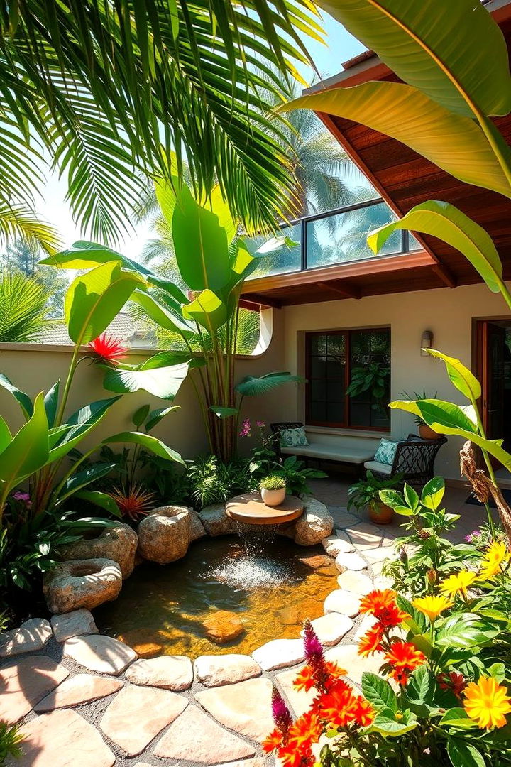Vibrant Tropical Oasis - Sunken Patio Designs for Unique Outdoor Entertaining