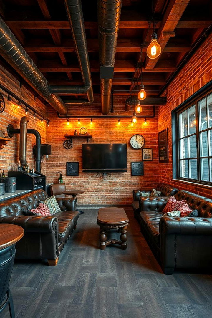 Vintage Industrial Vibe - Man Cave Living Room Ideas: Sports Bar Vibes at Home