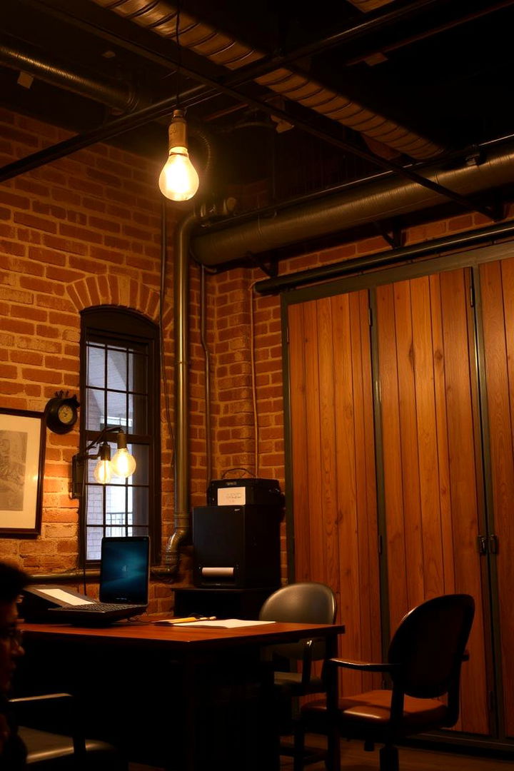 Vintage Industrial Vibe - Man Cave Office Ideas: Industrial Desks & Sports Decor