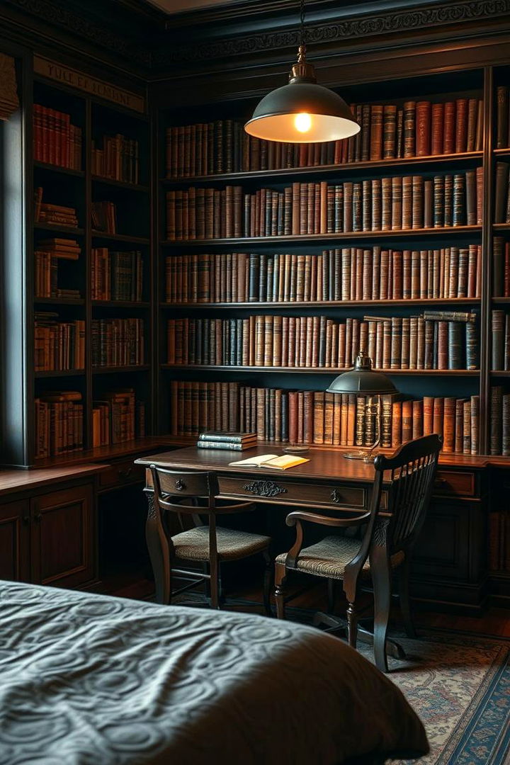 Vintage Library Ambiance - Dark Academia Bedroom Ideas: Moody Literary Decor