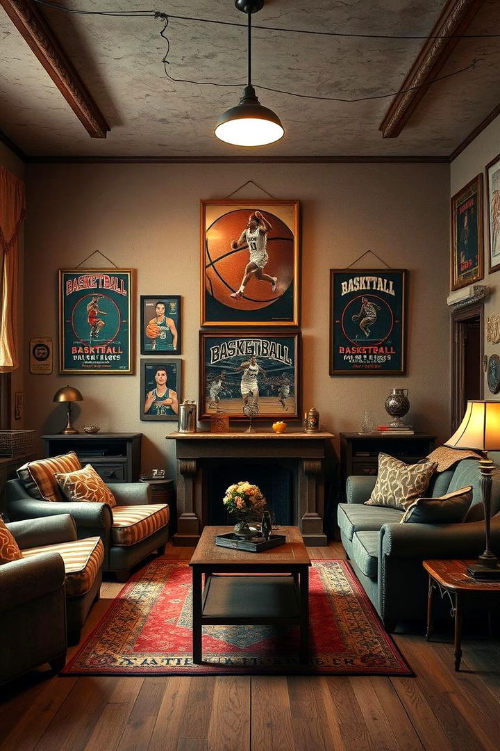 Vintage Poster Accents - Basketball Room Decor Ideas for a Sporty and Fun Space