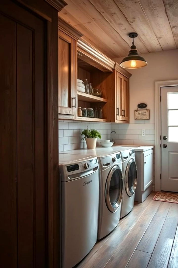 Vintage Wooden Cabinets - Farmhouse Laundry Room Organization & Decor Inspiration