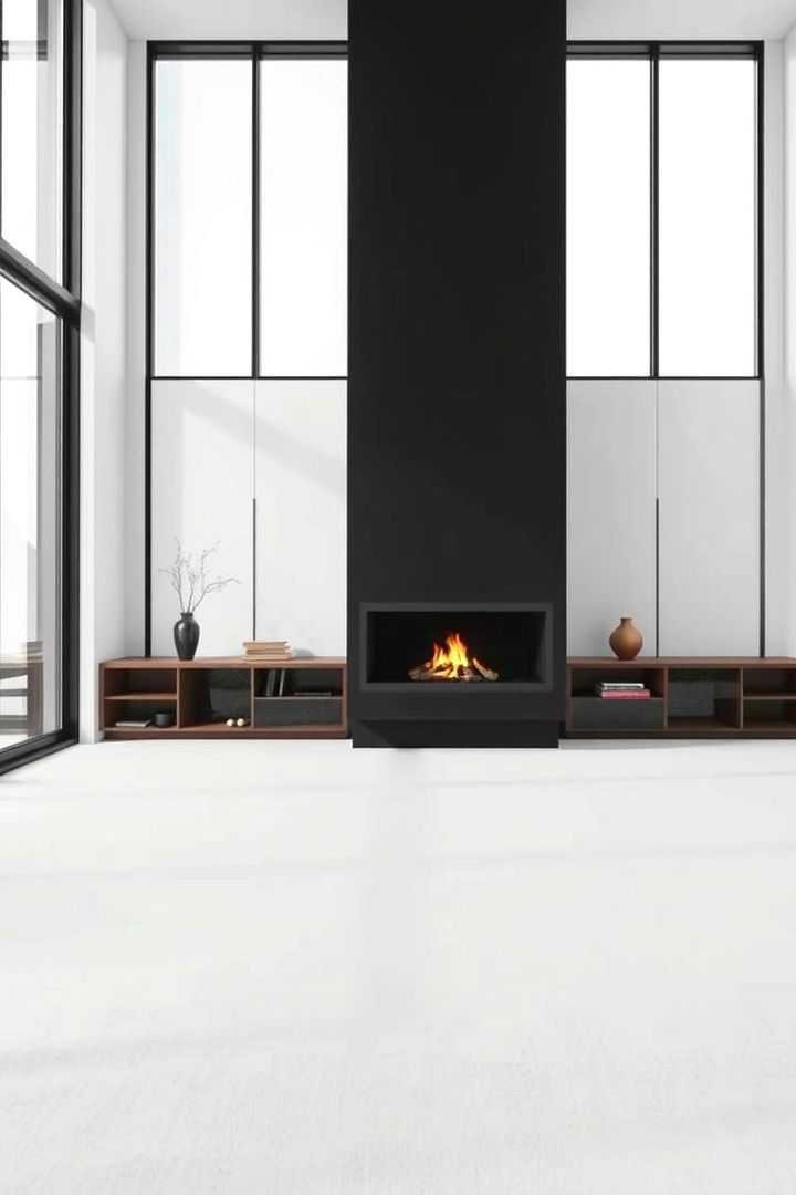 Warm Modern Minimalism - Fireplace Between Windows Design Ideas for Cozy Homes