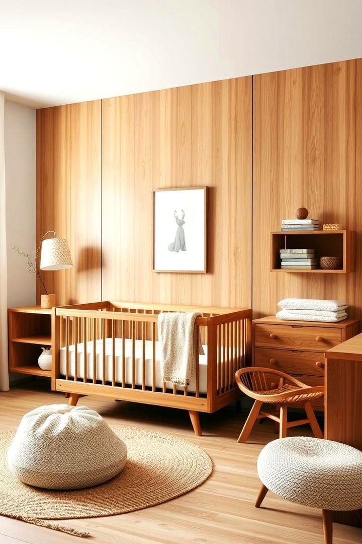 Warm Natural Wood Accents - Mid-century Modern Nursery Ideas: Stylish & Functional