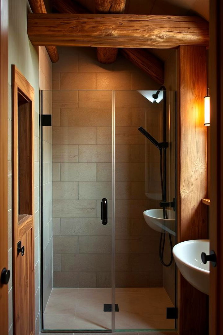 Warm Timber Details - Rustic Walk-in Shower Ideas for Spa-Like Bathrooms