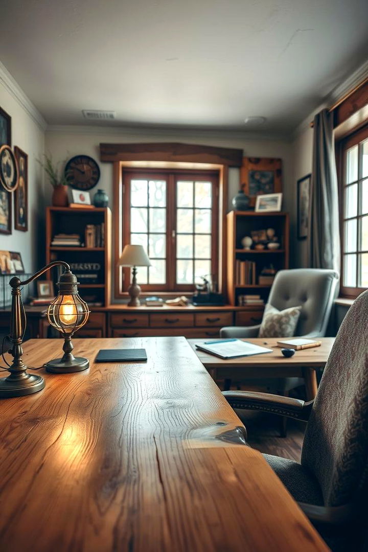 Warm Wooden Workstation - Rustic Home Office Ideas for Productive Country Charm