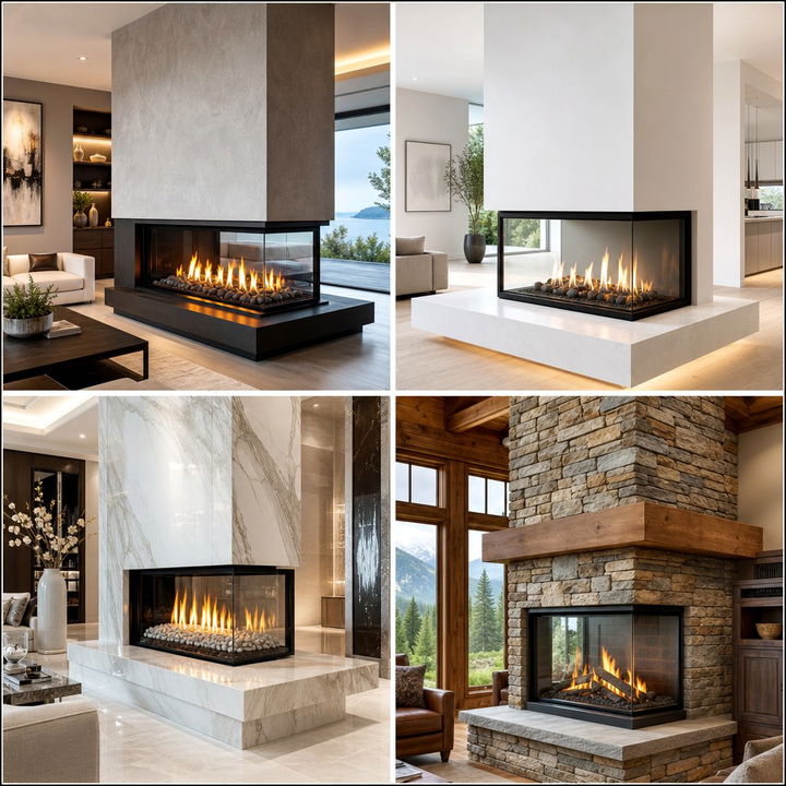 22 Modern 3-Sided Fireplace Ideas for Open Spaces