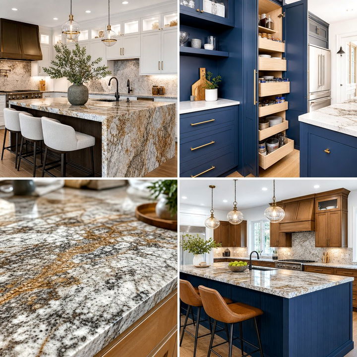 22 Blue Kitchen Cabinets With Brown Granite Countertop Ideas