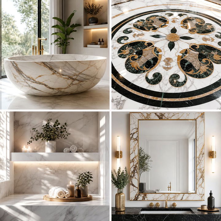 22 Marble Bathroom Ideas: Veined Countertops & Wet Rooms
