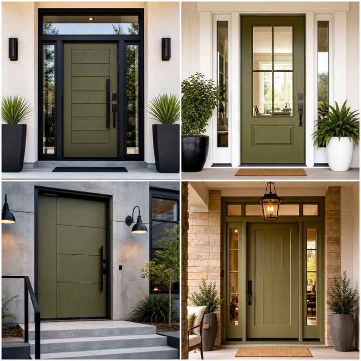 22 Olive Green Front Door Designs for Curb Appeal
