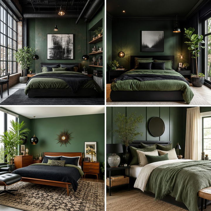 30 Bold Forest Green and Black Bedroom Ideas for Modern Homes