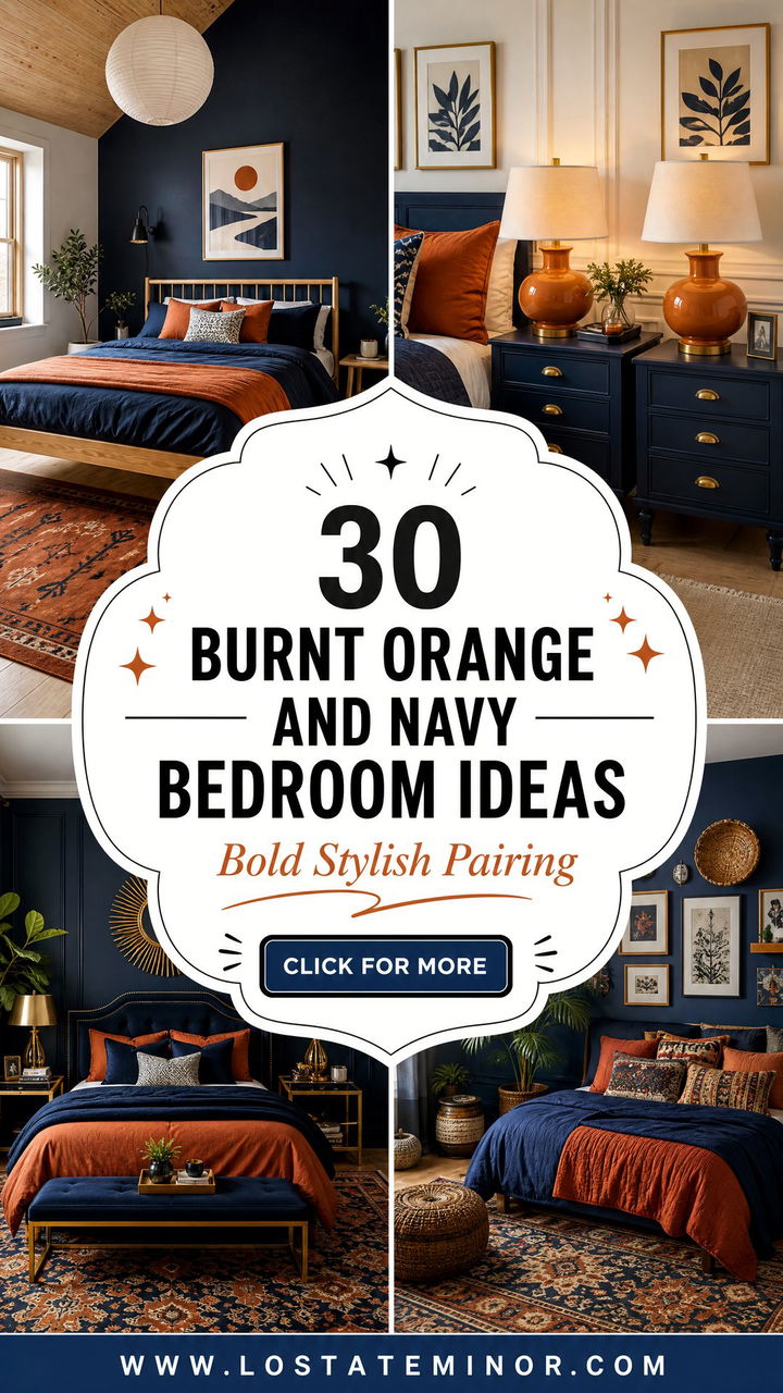30 Burnt Orange and Navy Bedroom Ideas for Bold Style - 30 Burnt Orange and Navy Bedroom Ideas for Bold Style