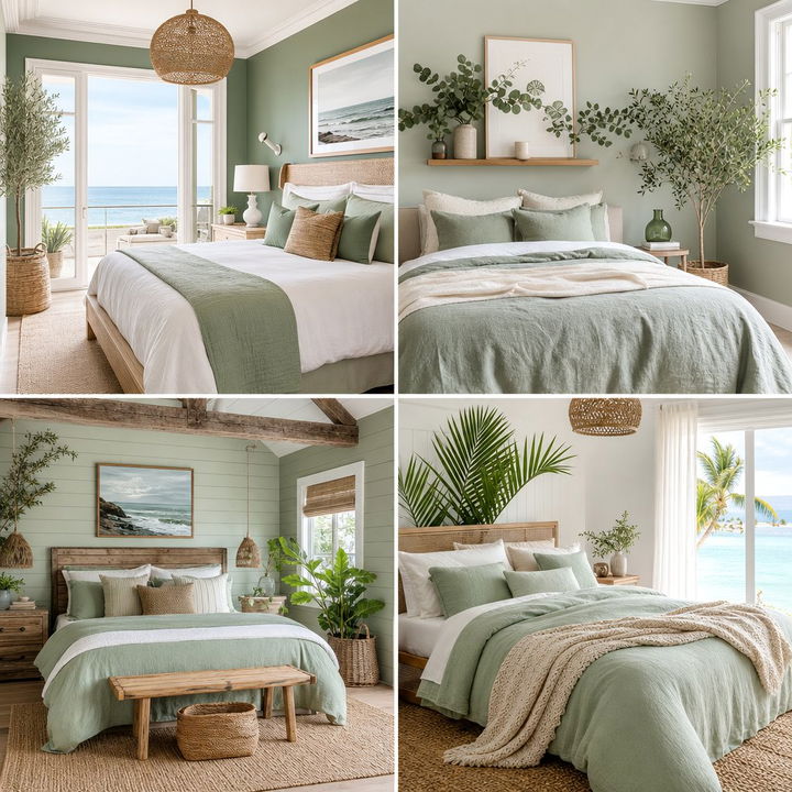 30 Coastal Green Bedroom Ideas for Refreshing Tropical Vibes