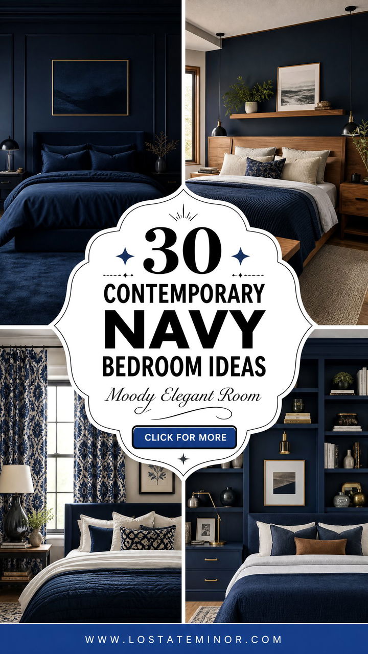 30 Contemporary Navy Bedroom Ideas for a Moody Elegant Room - 30 Contemporary Navy Bedroom Ideas for a Moody Elegant Room
