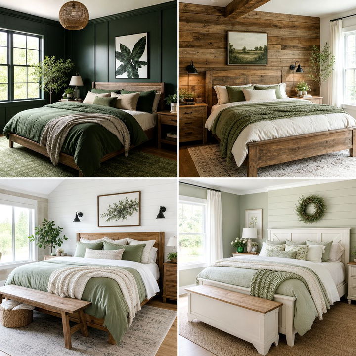 30 Cozy Farmhouse Green Bedroom Ideas for a Rustic Touch