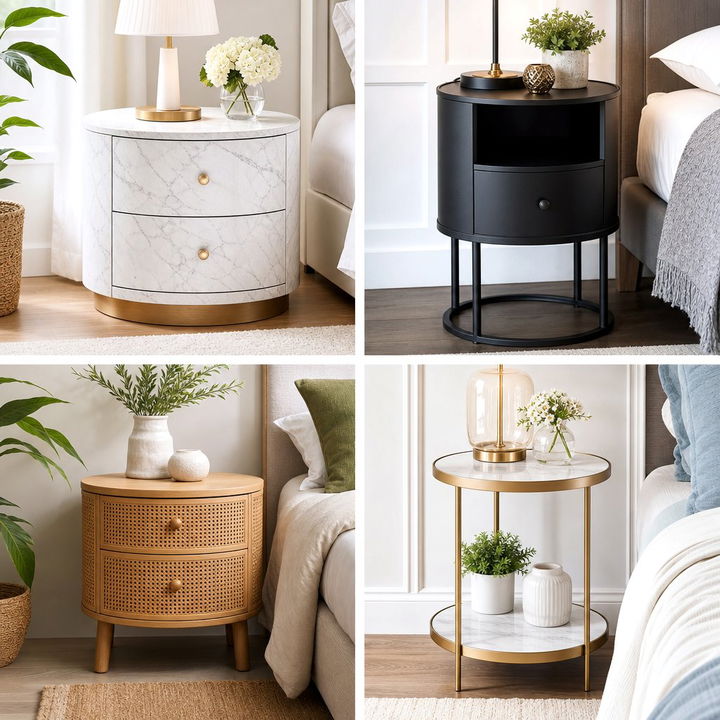 30 Elegant Bedroom Round Nightstands for a Softer Aesthetic