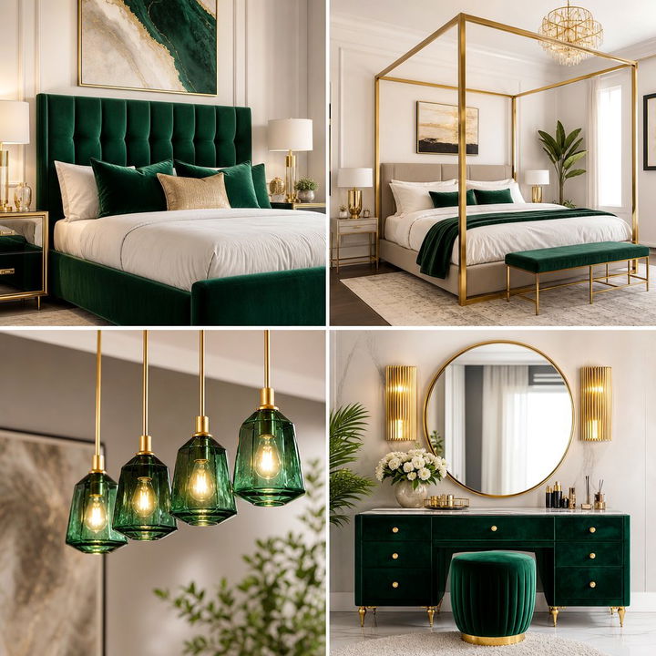 30 Emerald and Gold Bedroom Ideas for an Opulent Interior
