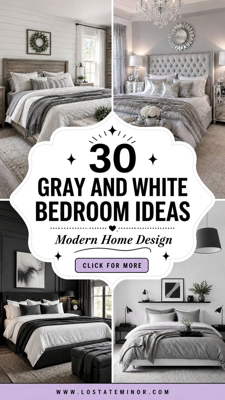 30 Gray and White Bedroom Ideas for a Modern Home Design - 30 Gray and White Bedroom Ideas for a Modern Home Design