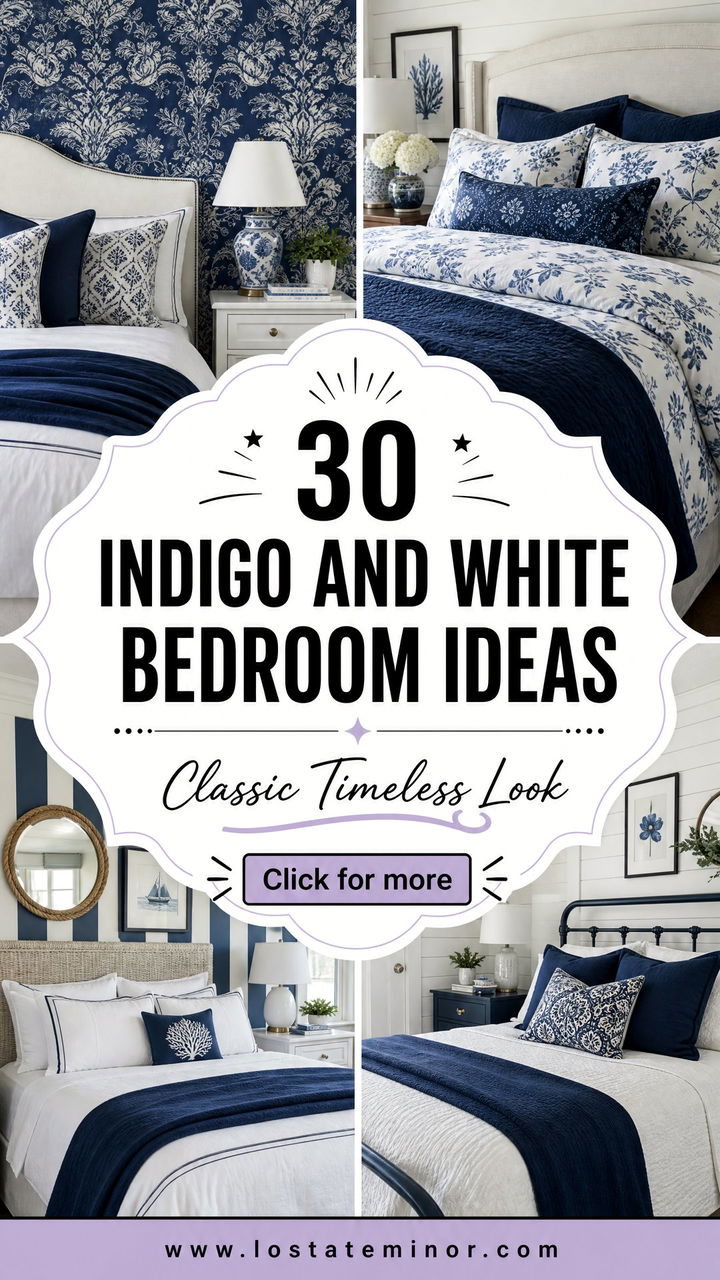 30 Indigo and White Bedroom Ideas for a Classic Look - 30 Indigo and White Bedroom Ideas for a Classic Look