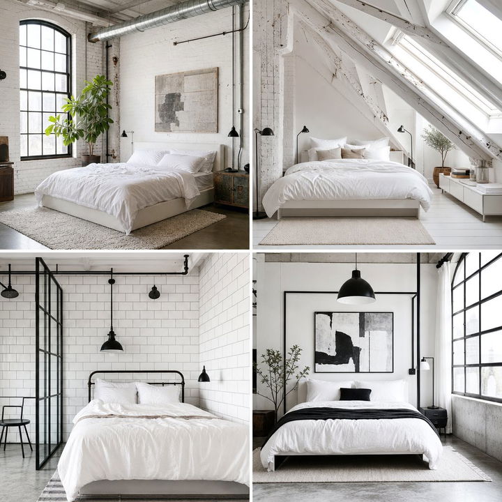 30 Industrial White Bedroom Ideas for a Bright Modern Loft