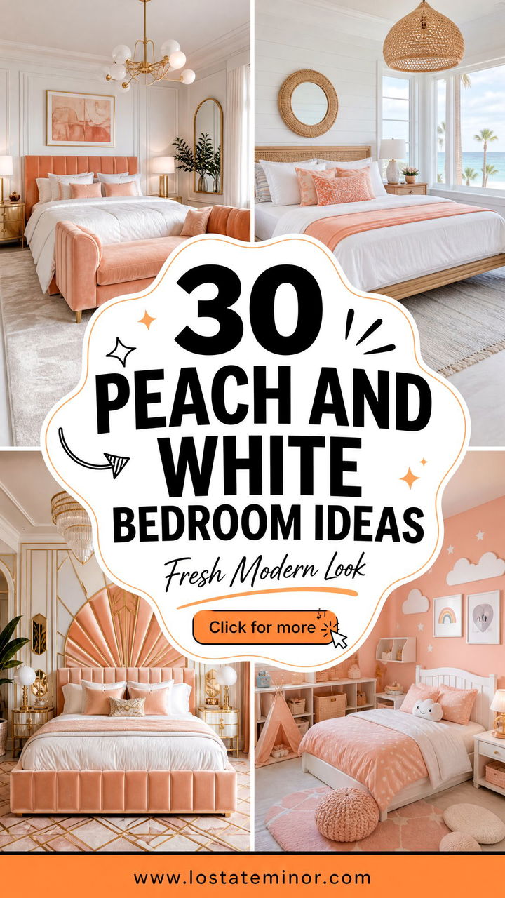 30 Peach and White Bedroom Ideas for a Fresh Modern Look - 30 Peach and White Bedroom Ideas for a Fresh, Modern Look