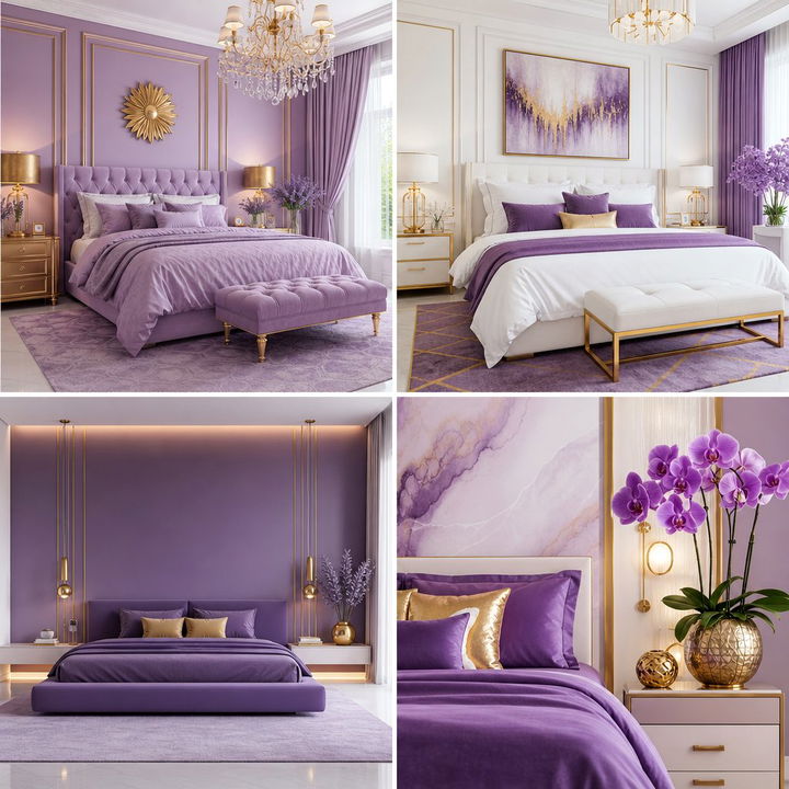 30 Purple and Gold Bedroom Color Combo Ideas for Luxury