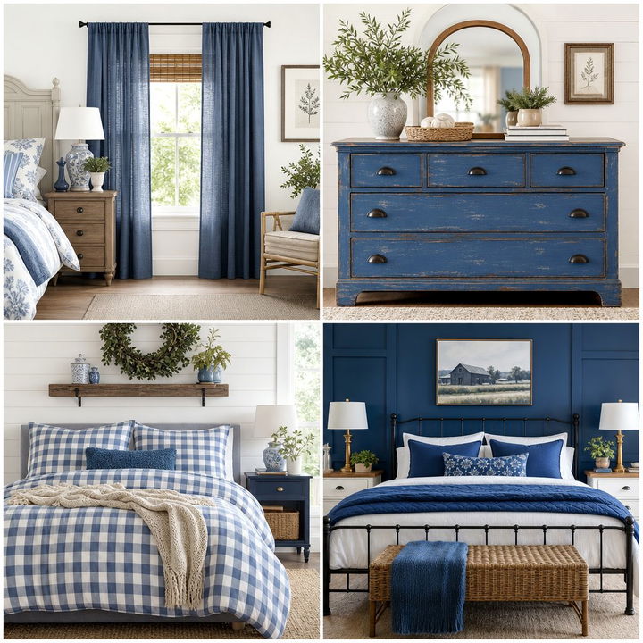 30 Serene Farmhouse Blue Bedroom Ideas for Relaxation