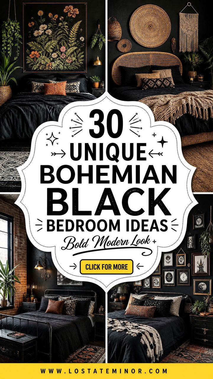 30 Unique Bohemian Black Bedroom Ideas for a Bold Modern Look - 30 Unique Bohemian Black Bedroom Ideas for a Bold Modern Look