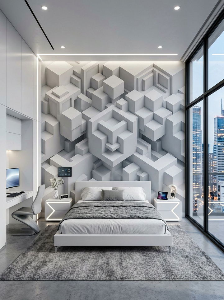 3D Effect Geometric Wallpaper - 30 bedroom geometric wallpapers