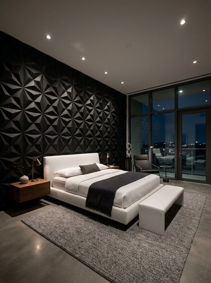 3D Geometric Wall - 30 bedroom wall texture ideas