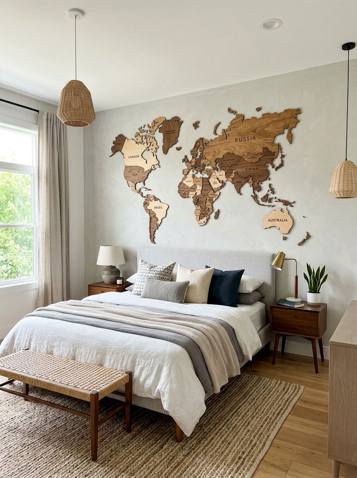 3D Plywood World Map With Borders - 30 world map bedroom ideas