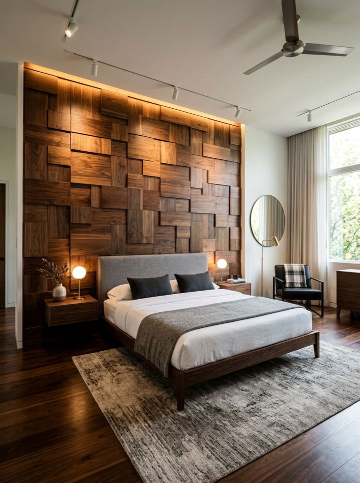 3D Wood Wall - 30 bedroom wood wall ideas