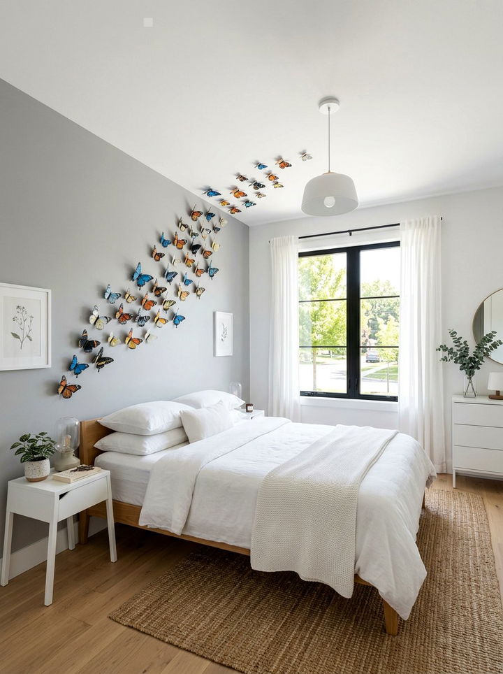 3D butterfly wall art bedroom - 30 butterfly bedroom ideas