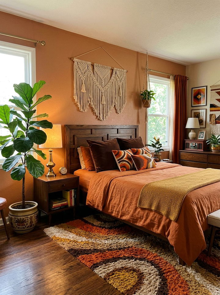 70s orange and brown bedroom - 30 retro bedroom ideas