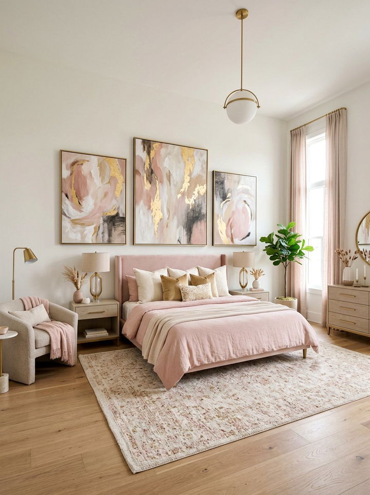 Abstract Blush Gold Bedroom - 30 blush and gold bedroom ideas