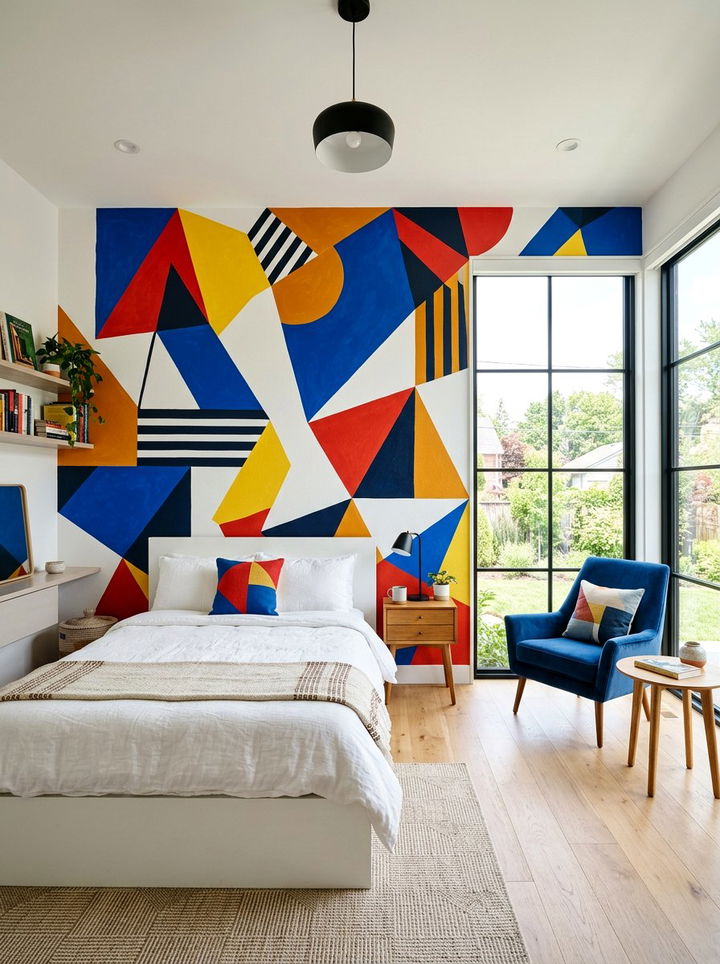 Abstract Geometric Wall Mural - 30 bedroom geometric wall designs