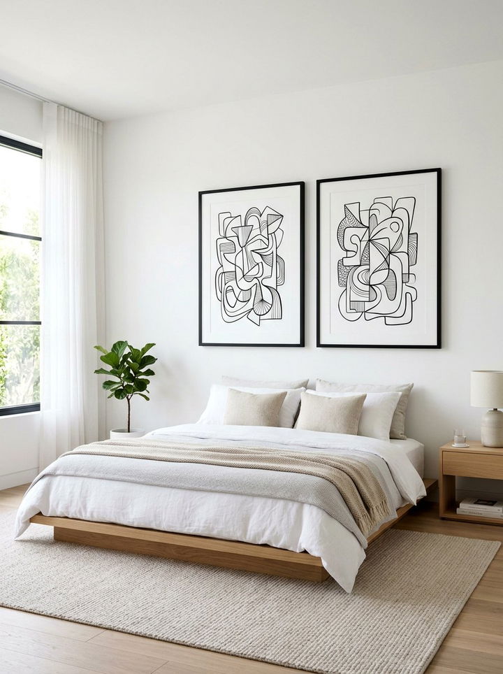 Abstract Line Art - 30 Scandinavian minimalist bedroom ideas