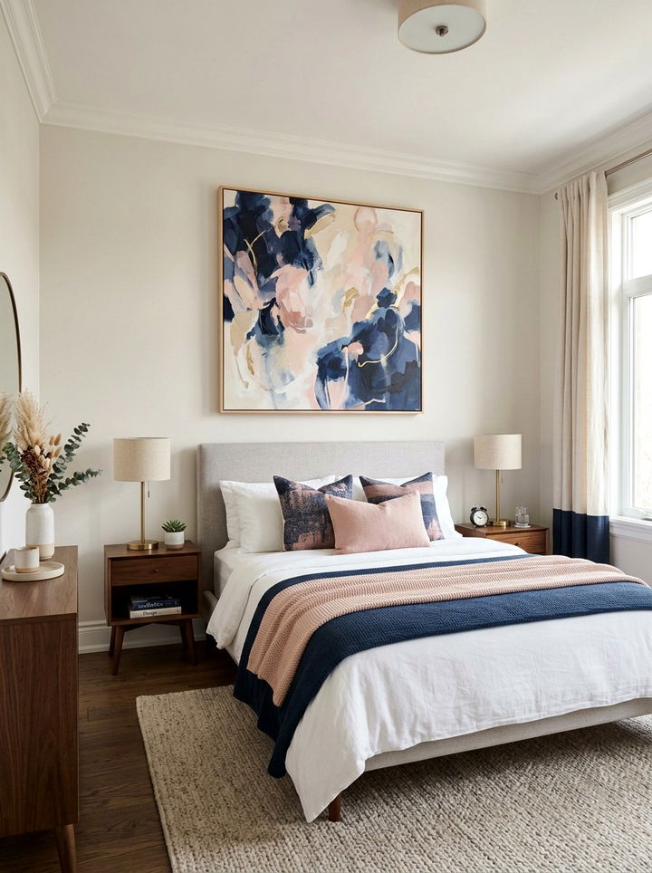 Abstract Navy Pink Art - 30 navy and blush bedroom ideas
