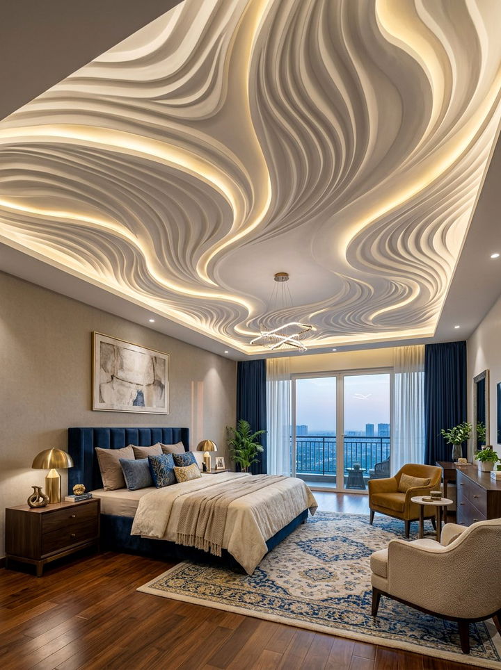 Abstract POP Carving - 30 bedroom false ceiling designs