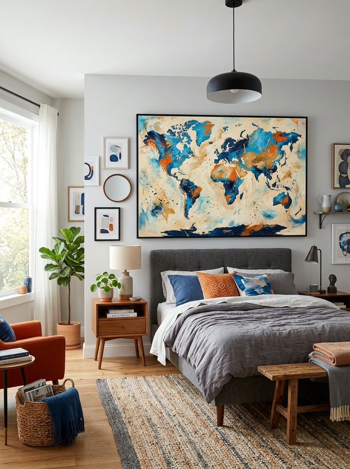 Abstract World Map Canvas Painting - 30 world map bedroom ideas