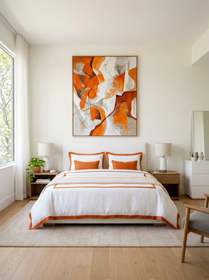 Abstract orange and white wall art - 30 orange and white bedroom ideas