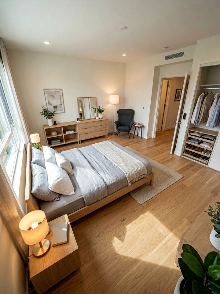 Accessible bedroom floor plan with wide pathways - 30 bedroom floor plan ideas