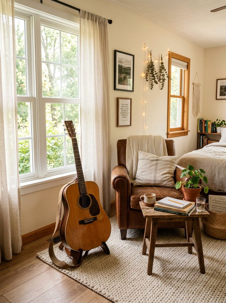 Acoustic Guitar Corner - 30 guitar bedroom ideas