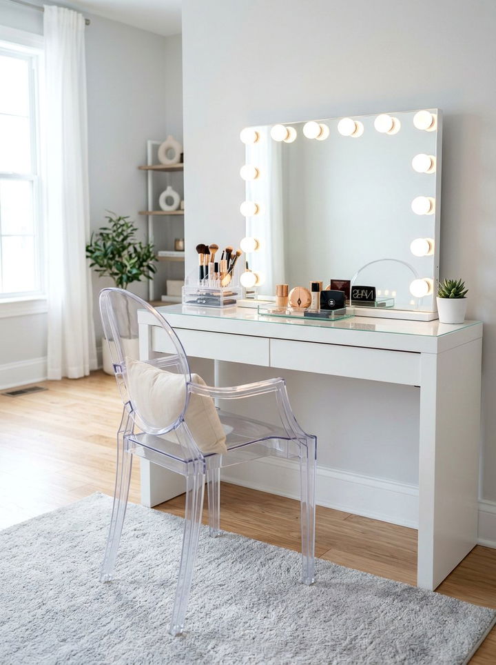 Acrylic Chair Makeup Station - 30 bedroom modern vanity designs