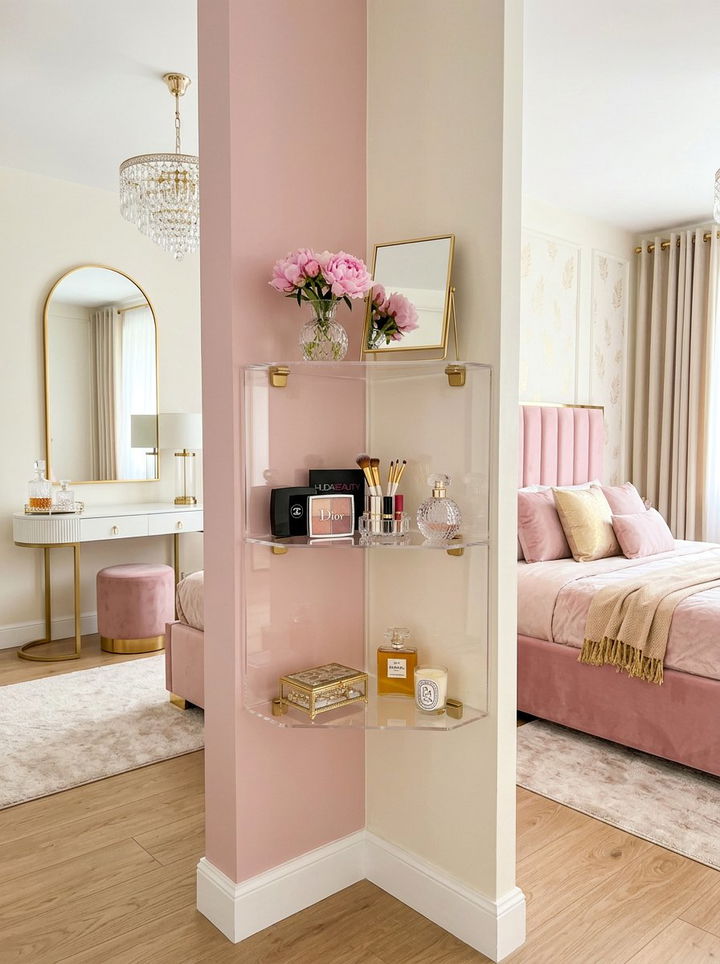 Acrylic Corner Shelf - 30 bedroom corner shelving ideas