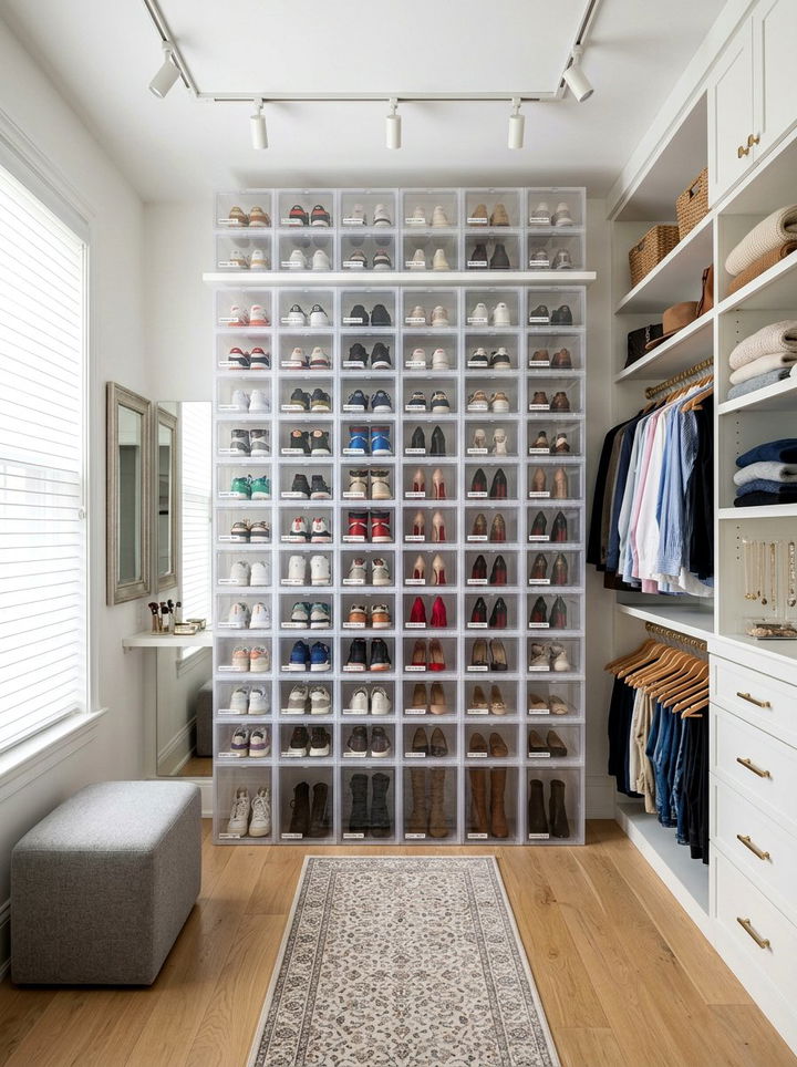 Acrylic Shoe Boxes - 30 bedroom shoe storage ideas