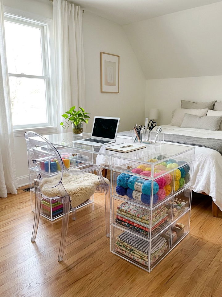 Acrylic Storage Craft Desk - 30 bedroom craft corner ideas