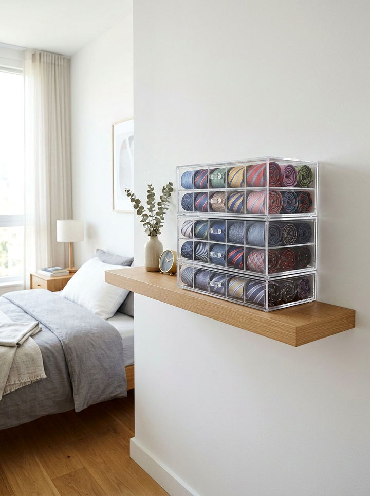 Acrylic Tie Box - 30 bedroom tie storage ideas