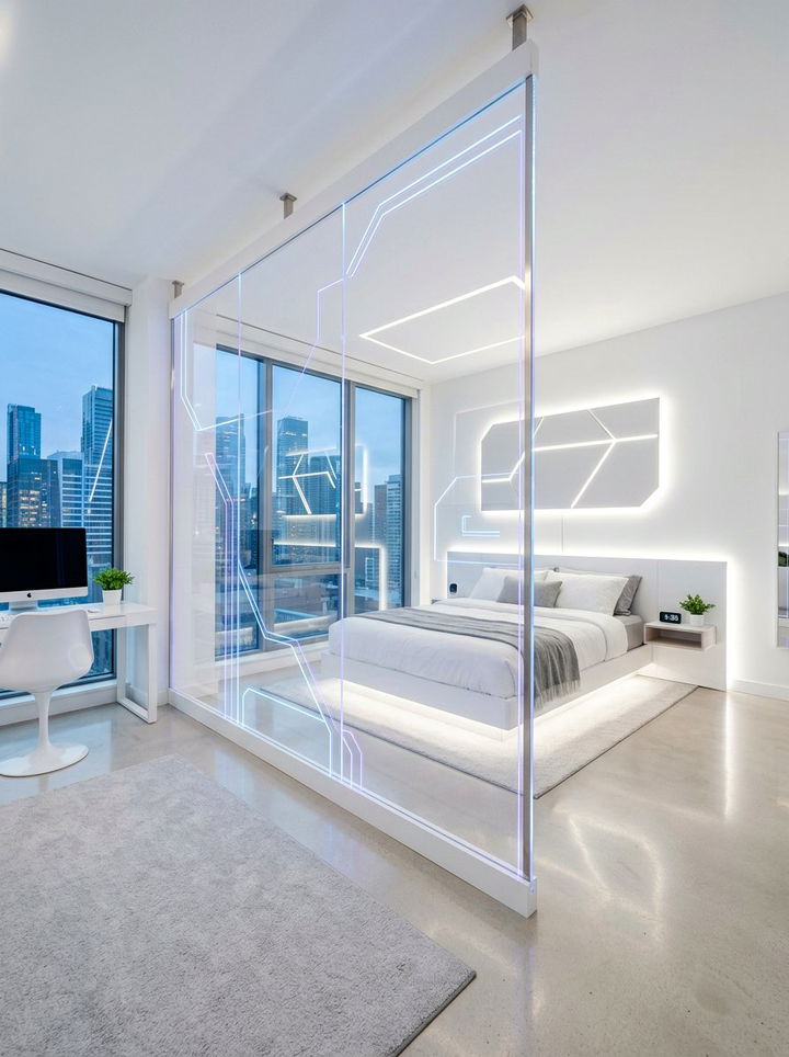 Acrylic Transparent Bedroom Divider - 30 bedroom screen ideas