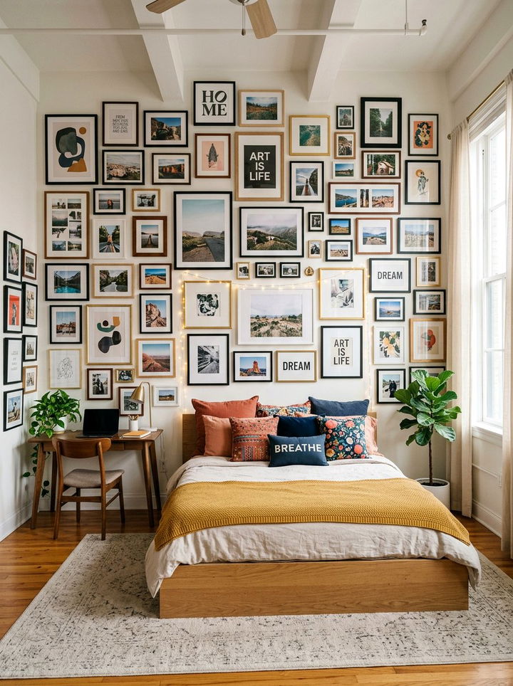 Aesthetic Gallery Wall Bedroom - 30 cluttercore bedroom ideas